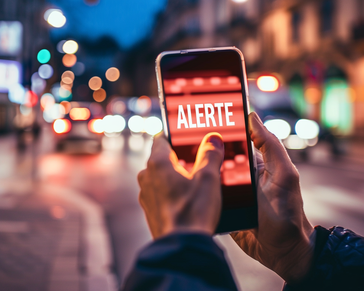 Image d'un message d'alerte de crise sur un mobile