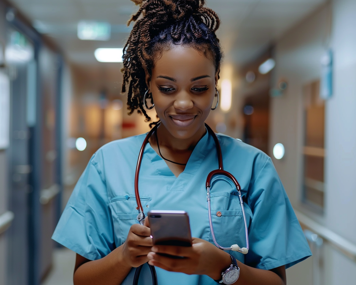 Image d'un professionnel de santé envoyant un SMS